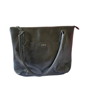 Lodis Black Pebbled Leather Travel Tote Zip Top Luggage Sleeve Work Bag